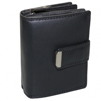 flevado Damengeldbörse Brieftasche Echt Leder mit Riegelverschluss RFID Schutz Handarbeit Schwarz